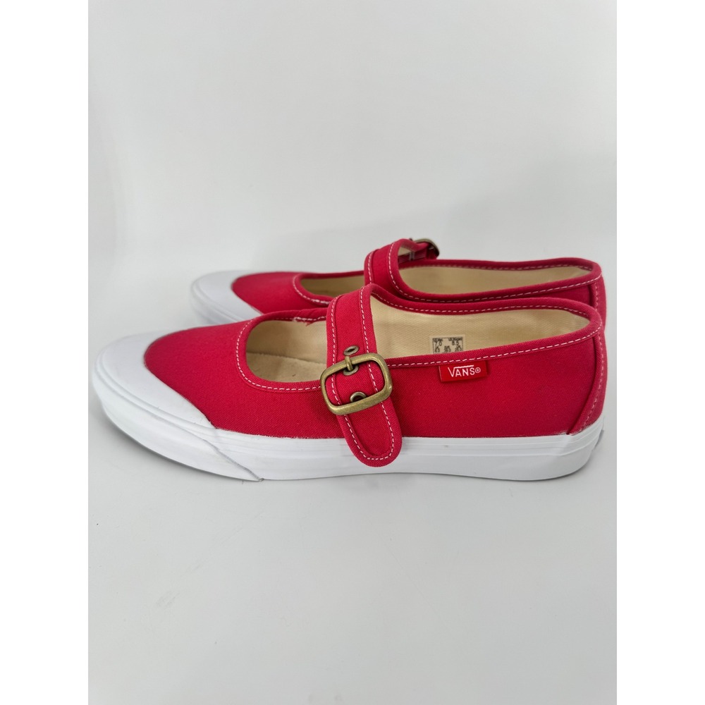 Vans Mary Jane Shoes Women 8.5 Red Canvas Buckle Strap Sneakers - Picture 13 of 16